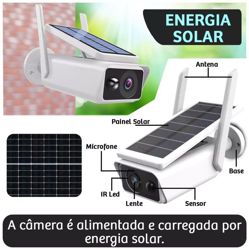 Câmera Wifi Segurança Energia Solar Vigilância Full Hd  Prova D'água