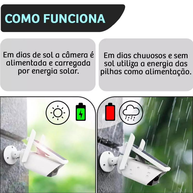 Câmera Wifi Segurança Energia Solar Vigilância Full Hd  Prova D'água