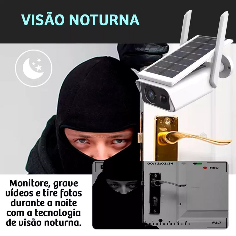 Câmera Wifi Segurança Energia Solar Vigilância Full Hd  Prova D'água