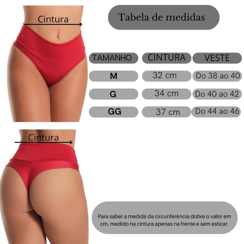 Kit 5 Calcinhas Modeladora Cós Alto Fio Duplo Kit Lingerie